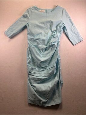Sara Campbell Pale Blue Ruched Sheath Midi Dress